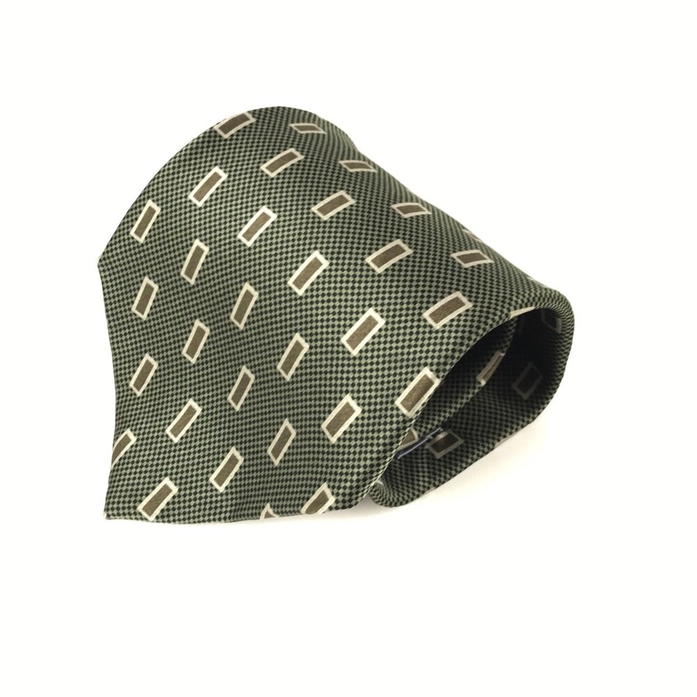Geoffrey Beene Silk Tie Elegant Olive Green Geometric Men's Necktie 56"